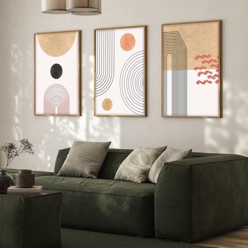 Image of ARTELLY Wall Painting For Living Room Big Size Wall Art Decoration For Office Hotel Bedroom Decor Boho Wall Art Framed Set of 3 (BOHO 4)