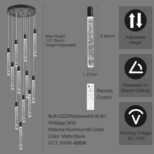 Image of 12-Lights Bubble Crystal Chandelier for Entryway High Ceiling,Black