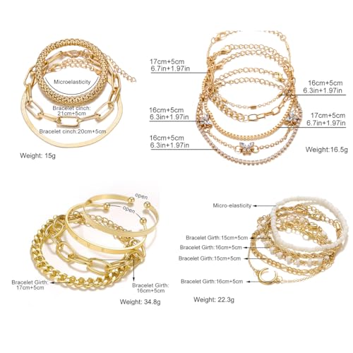 28pcs Gold Chain Bracelets Set for Women 14K Gold Plated Multiple Layered Bangle Adjustable Link Bracelet Anklet Fashion Accessories Jewelry Gift3