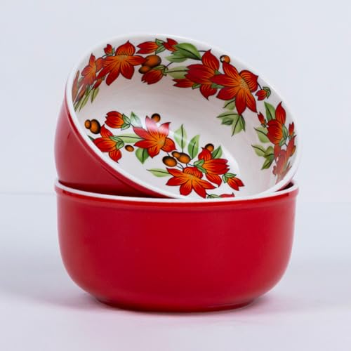 Image of GOLDEN QUEEN'S Handcrafted Ceramic Bowls, Set of 2 | Ideal for Snacks, Ramen, Salad, Cereals, Rice, Dinner - Rustic Bloom Bowl