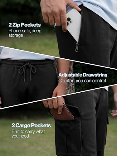 Image of Fflirtygo Mens Cargo Pants Cotton | Track Pants with Zip Pockets | 4 Pocket Joggers | Baggy Lower for Men | Sizes Upto 6XL