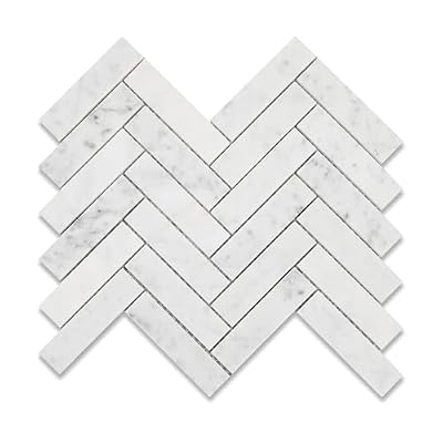 Soulscrafts Italian White Carrara Marble 1 x 4 Herringbone Mosaic Tile Polished for Kitchen Backsplash Bathroom Wall & Floor Tile 5 Sheets/Box