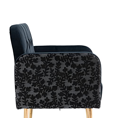 Velvet Tufted Accent Chair Comfort Living Room Lounge Armchair, Upholstered Sofa Chair With Rose Gold Metal Trim, Square Bedroom Chair Perfect For Relaxing For Bedroom Office Decorative (Black) #TOP3