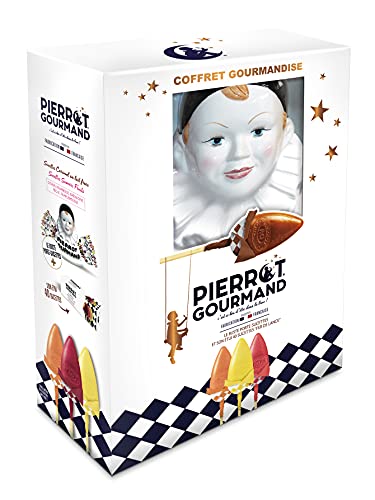 Coffret buste Pierrot gourmand et 40 sucettes assorties Fruits et Lait
