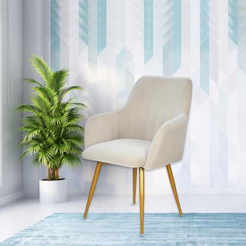 Image of Taboo Velvet Dining Chair Set of 4 | Upholstered Accent Arm Chairs | Soft Cushioned Seat with Backrest | Modern Velvet Fabric Chairs with Metal Legs | Living Room, Bedroom, Cafe & Restaurant | White