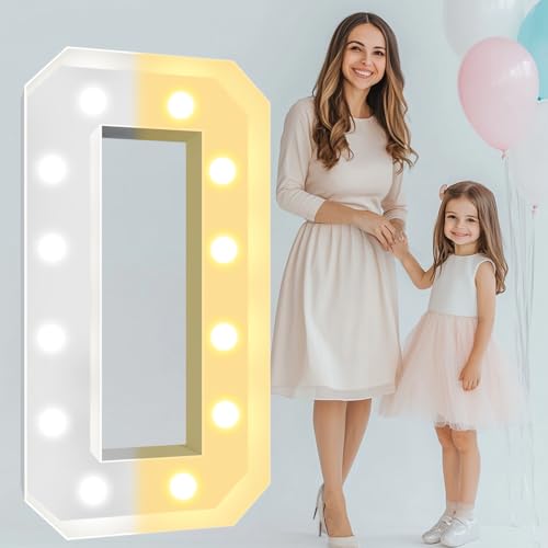 Image of Pooqla 4 FT Light Up Marquee Numbers, Giant Mosaic Light Up Numbers Cool White and Warm White LED, Large Lighted Marquee Numbers for Balloons 10th 20th 50th Birthday Party Decoration, LED Number 0
