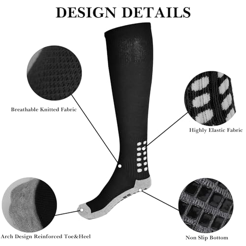 Linkidea Kids Soccer Grip Socks (2 Pairs), Anti Slip Soccer Socks for Kids Age 6-9, Soccer Non Slip Socks with Grip Pads3