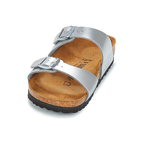 Image of Birkenstock Women's Heels Open Toe Sandals, Silver Soft Metallic Silver Soft Metallic Silver, 9