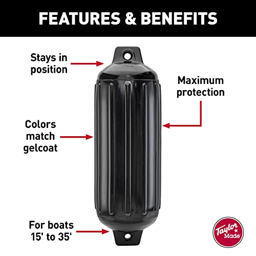 Image of Taylor Made Products 952622 Super Gard Inflatable Vinyl Boat Fender, 6.5 x 22 inch, Black