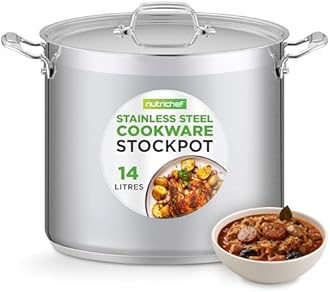 NutriChef Stainless Steel Stock Pot with Lid, 15L Big Stockpots for Stew, Soup, Pasta, Meat- Induction Ready, Large Cooking Pot with Ergonomic Handles, Safe