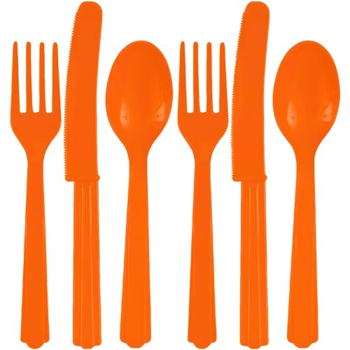 Orange Peel Assorted Plastic Cutlery Set (24 Count) - Durable & Eco-Friendly Design - Perfect Party Supplies For a Colorful Celebration