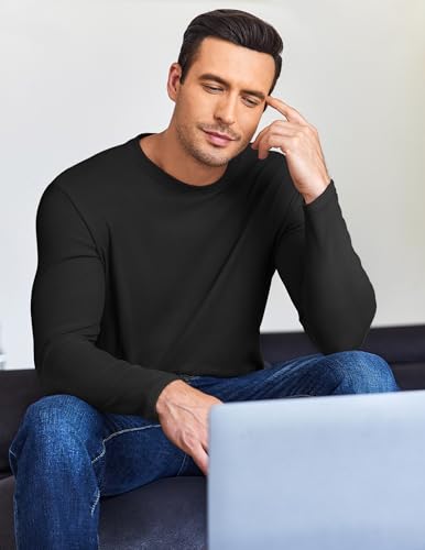 Ekouaer Mens Long Sleeve Shirts Crew Neck Fleece Thermal Undershirts Midweight Sweatshirts Soft Base Layer Pullover Tee Tops3