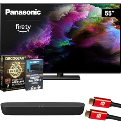Panasonic TV-55Z85AP Z85 55" OLED 4K UHD Fire TV 2024 Bundle with HTB200 Compact Soundbar, CPS Exclusive 26 Month Protection, 2X HDMI Cable & Deco Gear Complete Home Theater Beginner's Guidebook