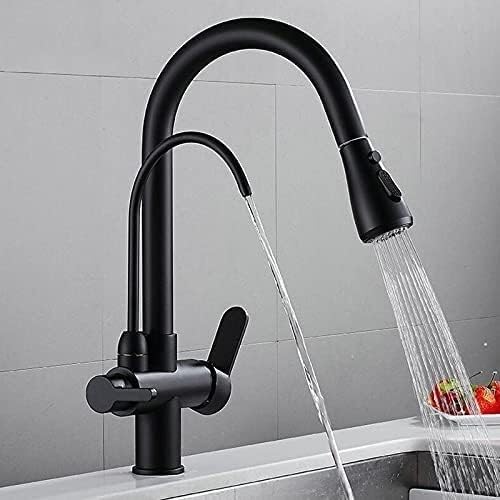Robinet de cuisine 3 voies noir pour bar et ferme avec douchette ergonomique