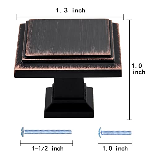 Ycsj 10 Pack Oil Rubbed Bronze Solid Hardware Square Cabinet Knobs,1.3-Inches Square Cabinet Furniture Drawer Knobs Oil Rubbed Bronze,Square Bronze Knobs For Cabinets #TOP1