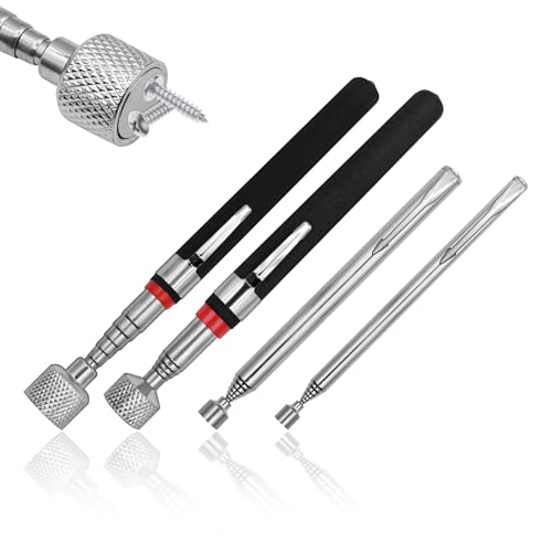 VEGCOO 4Pcs 1.5/3.5/10/15 Livres Tiges Télescopiques Magnétique, Acier Inoxydable Aimant Telescopique, Outil Récupérateur Aimanté, Outil Ramassage...