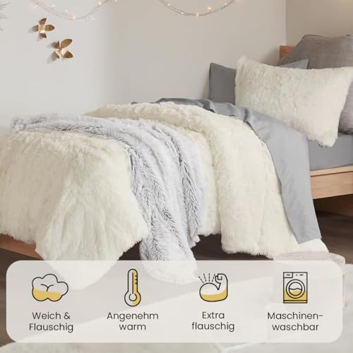 Sacebeleu Kissenbezug 80x80cm 2er Set Plüsch Biber Flanell Flauschig Zierkissenbezug Kissenhülle Doppelpack Weiß Creme Winter… – Ansicht 3