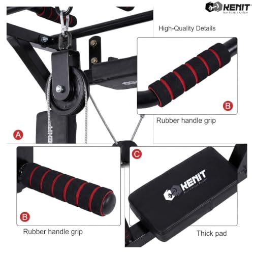 Image of 5 in 1 Wall Mount Pull Up Bar & Dip Station with Lat Pulldown Cable Pulley | Multi-Grip Chin Up Barbell Alternative for Home Gym Upper Body Workout, Arm & Ab Training (120 KG)