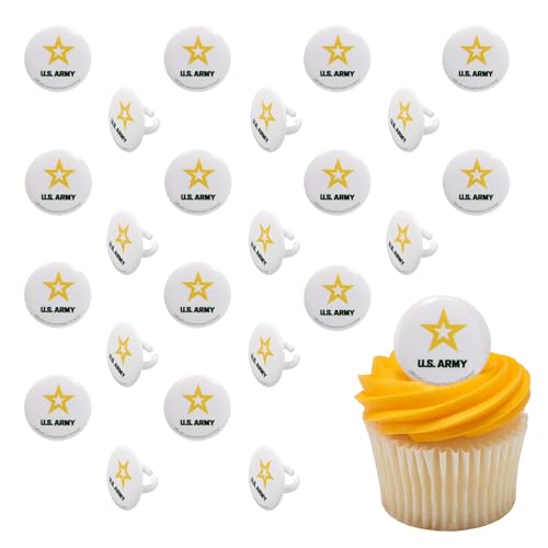 US Army Cupcake Toppers, 24 United States Army Official Logo Cupcake Rings, Food Safe U.S. Military Cake Decorations - 24 Pack