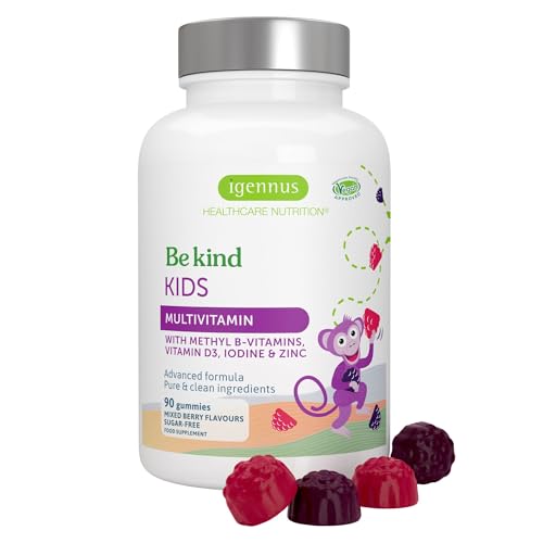 Methylierte Multivitamin Fruchtgummis für Kinder, aktive B-Vitamine, 90 Stück, Clean Label, zuckerfrei, ab 4 Jahren, Beerengeschmack, vegan, ohne künstliche Süßstoffe & Aromen, von Igennus