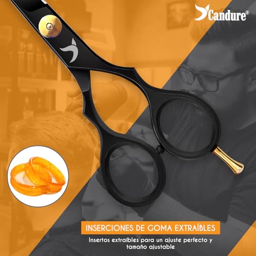 Candure Tijeras Peluqueria con peine y estuche de cuero 6.5" – Tijeras Pelo para peluqueros profesionales, barberos y uso personal para adultos y niños (Negro) - imagen 4