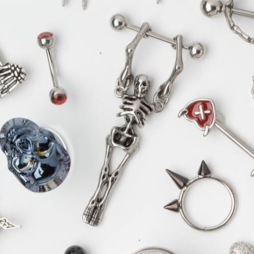 Pierced Owl 16G Stainless Steel Hanging Skeleton Nipple Barbells, Sold as a Pair4