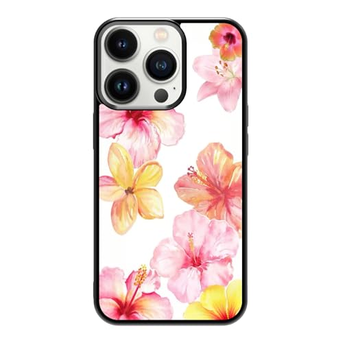 qizjio Summer Phone Case Shockproof Protective Hibiscus Flower Phone Cases for iPhone 13 Pro