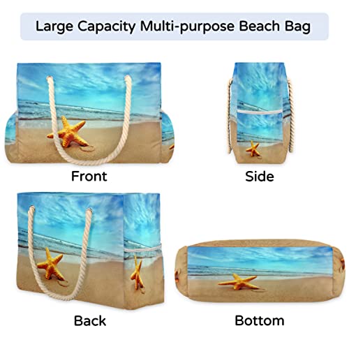 cfpolar Bolsa de praia feminina com estrela do mar na praia, impermeável, de alta capacidade, alça c