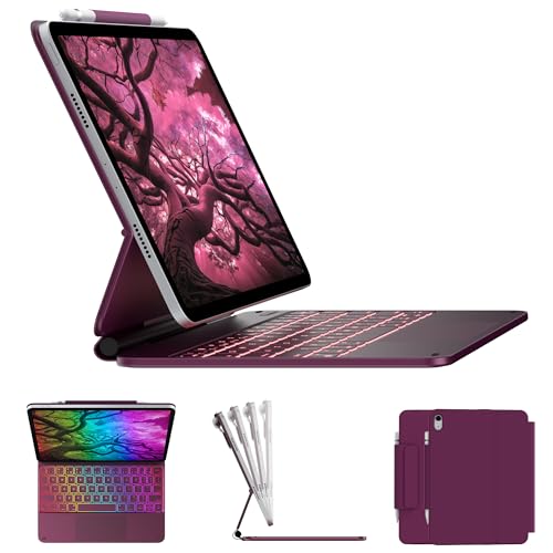 Image of typecase Edge Keyboard Case for iPad 11th Gen A16 (2025) & 10th Gen 10.9 inch (2022) - Multi-Touch Trackpad, 11-Color Backlit Magic-Style Keyboard - Floating Magnetic Stand, Pencil Holder - Raspberry