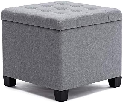 HNNHOME Taboret do siedzenia z miejscem do przechowywania, kostka do siedzenia z pokrywką, skrzynia do siedzenia, podnóżek, skrzynia do przechowywania, len, 44 l, 45 x 45 x 41 cm, jasnoszary