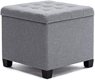 HNNHOME Taboret do siedzenia z miejscem do przechowywania, kostka do siedzenia z pokrywką, skrzynia do siedzenia, podnóżek, skrzynia do przechowywania, len, 44 l, 45 x 45 x 41 cm, jasnoszary