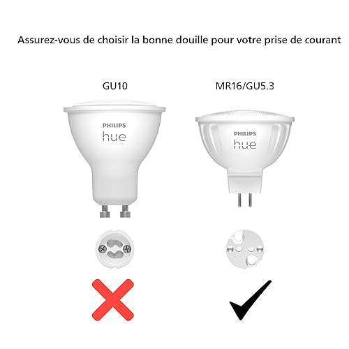 Philips Hue White and Color Ambiance, ampoule connectée MR16, compatible Bluetooth, fonctionne avec Alexa, Google Assistant et Apple Homekit