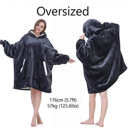 Kipswiza Wearable Blanket Hoodie for Women and Men, Cozy Soft Sherpa Oversized Hooded Blankets Sweatshirt as Birthday Gifts for Her Mom Girlfriend Boyfriend, Black
