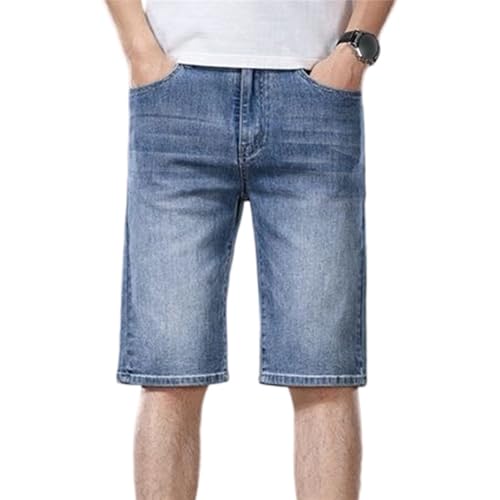 Pantalones Cortos Vaqueros Casuales elásticos para Hombre, Corte Recto Holgado, de Mezclilla Lavada, Estilo Veraniego, Azul Claro, Talla 6X-Large