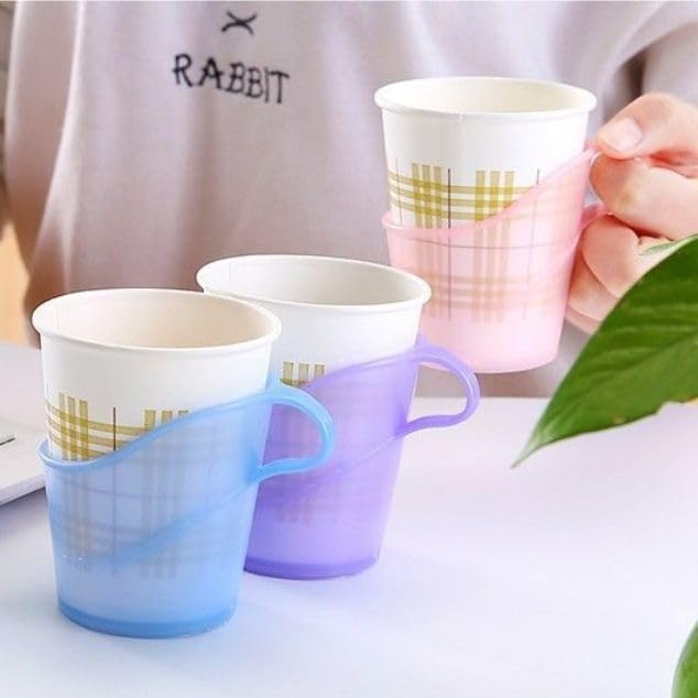 VIVITO Reusable Paper Cup Holder with Handle | Heat Resistant Anti-Scalding Plastic Cup Stand | Drinkware Accessories for Hot Tea, Coffee & Cold Beverages | For Home, Office, Cafés (Pack Of 10pcs)-image-13