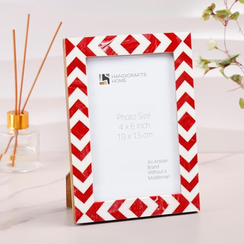 Image of Handicrafts Home Piri Piri 4x6 Picture Frame Set of 2, Vintage Photo Frames for Wall or Tabletop Display, Family Wall Decor, Gallery Wall Frame Set, Wall Display-Resin Inlay.Candy Cane Collection.