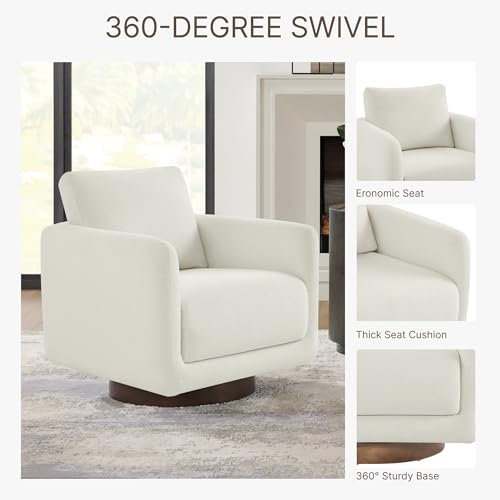 Image of Modern Swivel Accent Chair, 360 Rotating Round Barrel Armchair with Performance Fabric Upholstery for Living Room, Bedroom, Office, Reading Nook, Single,Cream