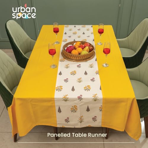 Image of Urban Space Cotton Rectangular Dining Table Cover for 4 Seater, Table Cloth with Panelled Design, 4 Seater Cotton Table Cover (High Garden Yellow, 4 Seater, 52 inch x 72 inch)