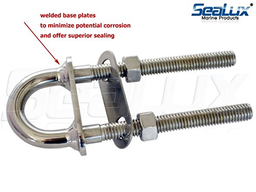 Sealux Marine 3/8" Stock Fixed Welding Plate Bow Eye Stern Eye U-Bolt 4-1/2" Length With 3" Stud Length #TOP4