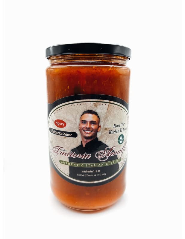 Trattoria Amalfi Gourmet Authentic Italian Puttanesca Sauce, Naturally Gluten Free Spicy Vegetable and Tomato Sauce, Made from Whole, Fresh Ingredients, Family Size 25 oz. Jar