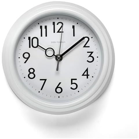Park Madison Retro 9 inch Silent Mid Century Modern Kitchen Diner 50's Vintage Design Wall Clock Quartz Movement Retro Wall Clock Decorative, White Cover