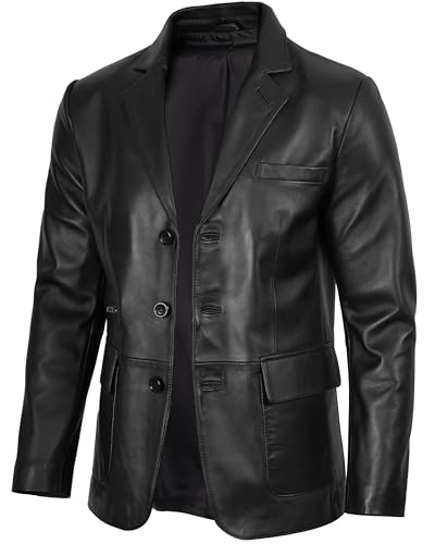 fjackets Vestes en cuir d'agneau Blazer en cuir de style classique pour hommes - Manteau en cuir pour homme, blazer Eliseo à 3 boutons pour homme noir |...