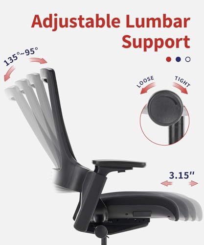 Image of CLATINA Ergonomic High Swivel Executive Chair Fabric Mesh Office Tables Chair with Adjustable Height Head 3D Arm Rest Lumbar Support and Upholstered Back for Home Office Conference Black