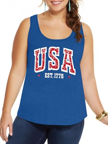 Image of Ithalt Plus Size 4th of July Tops for Women American Flag Tank Tops USA Patriotic Shirts Red White and Blue Sleeveless