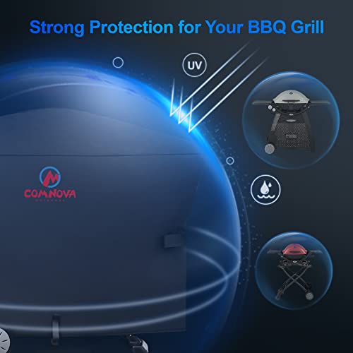 Image of Comnova Grill Cover for Weber Q Grill on Cart - 7112 BBQ Cover for Weber Q3000 /Q300 /Q2000 /Q200 with Portable Stand, 600D Heavy Duty & Waterproof BBQ Cover for Weber Q3200, 3000, 320, 300 and More