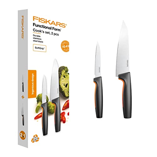 Fiskars Küchenmesser-Set, 2-teilig, Functional Form, Inklusive Kochmesser (Groß), Gemüsemesser, Japanischer Edelstahl/Kunststoff, 1057557