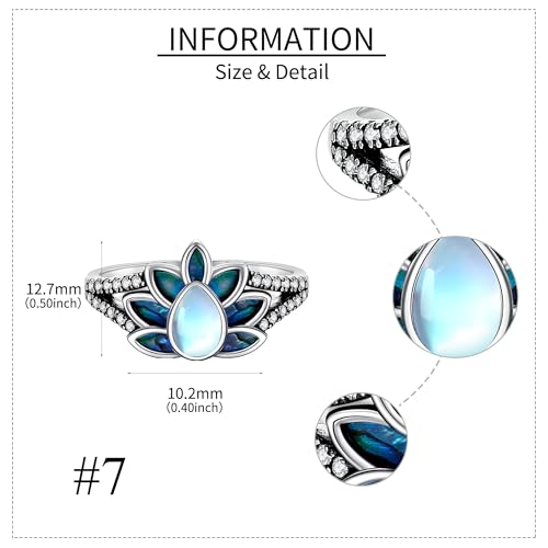 ONEFINITY Lotus Ring 925 Sterling Silver Moonstone Abalone Shell Lotus Flower Ring Inspirational Floral Yoga Jewelry Mothers Gifts for Women Mom Grandma Lotus Lover3