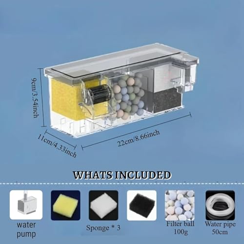 Image of VAYINATO Multifunctional External Wall-Mounted Waterfall Aquarium Filter with Bio Wheel | 3-Stage Filtration System with Filter Media & Built-in Water Pump (BL-772)