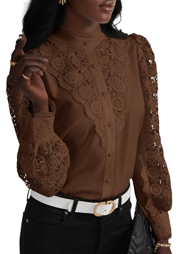 Amazon.com: Rooscier Women's Lace Crochet Mock Neck Long Sleeve