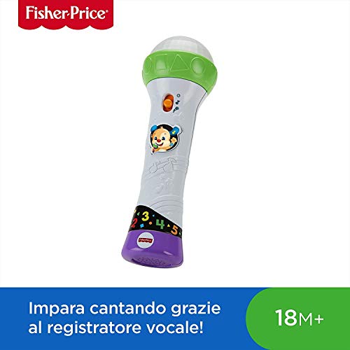 Fisher-Price Lernspaß Mikrofon - musikalisches Lernspielzeug mit Aufnahme- und Abspielfunktion, Liedern, Lichtern und Karaoke-Funktion, regt zur Bewegung an, ab 18 Monaten, Version: Italienisch, FBP33